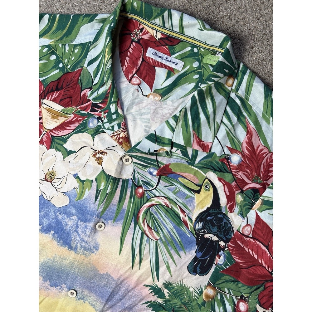 Tommy Bahama Camp‎ Shirt Mens XXL 2XL Santa Cruiser Hawaiian Aloha Button Silk